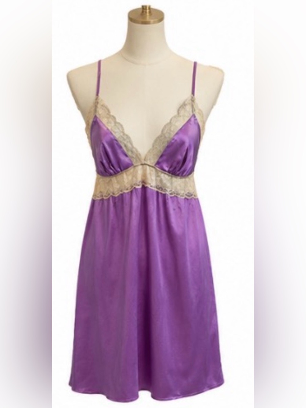 Victoria’s Secret Purple Satin Lace-Trim Chemise Slip Size Medium
